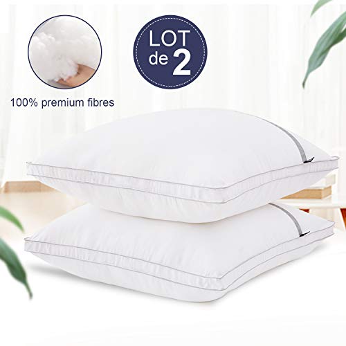 BedStory Kopfkissen, 60 x 60 cm, 2 Stück, weich, aber fest, weißes Kissen, Füllung Hohlfaser, 2 aufblasbare Kissen, Milbenschutz, hypoallergen und schweißabweisend