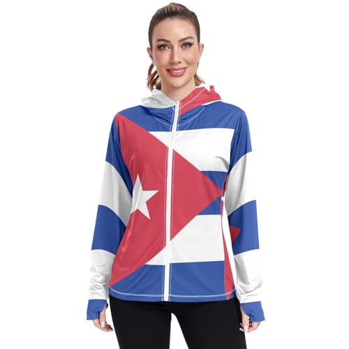 Cuba Flag Womens UPF 50+ Sun Protection Hoodie Jacket Lightweight Long Sleeve Sun Shirt with Pocket Multicoloured