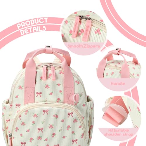Image of Bluboon Toddler Backpack for Girls Boys 2-4 Cute 12 inch Preschool Kindergarten Backpacks Kids Daycare Bags School Travel (Pink bow flower 212-Beige, Age 2-4 (12 inch H not Fit A4 Folder))