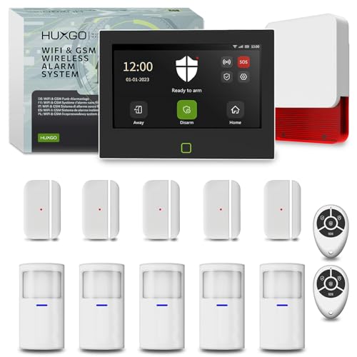 HUXGO® HXA700 Kit Alarma hogar inalámbrica gsm 4G + WiFi con Sirena Exterior | Sistema Seguridad casa con 5X sensores de Movimiento PIR y 5X sensores Ventanas Abiertas | menú en Español