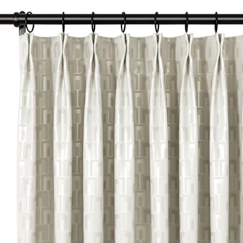 TWOPAGES Pinch Pleated Curtain for Living Room Morden Jacquard Curtain with Geometric Pattern Lined Room Darkening Curtain for Room Decoration, Sea Mist, 40Wx120L(1 Panel)