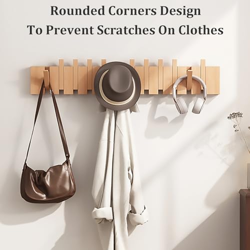 Porte-manteau mural en bois pour manteaux, clés, chapeaux, peignoirs et serviettes – Design rabattable