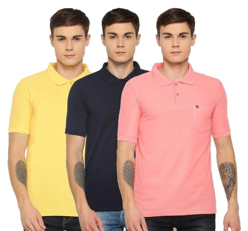 Image of Dollar Men's Pack of 1 Solid Cotton Blend Polo Neck T-Shirt