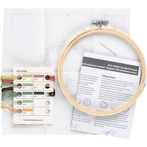 Image of Dimensions 72-70392 Fox Birth Record Embroidery Needlepoint Kit for Beginners, 6 inch Diameter Hoop, Multicolor, 5 Pieces