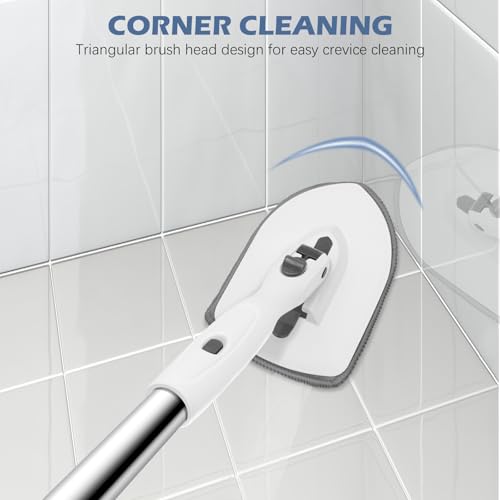 Image of SetSail Floor Scrub Brush, 3-in-1 Tile Tub Floor Scrubber with 52-inch Adjustable Long Handle Shower Cleaner Brush and 3 Detachable Replacement Brush Heads for Cleaning Bathroom Tub Tile, White Grey