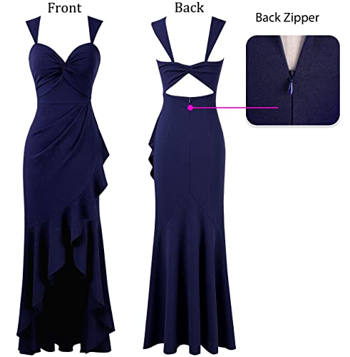 Image of VFSHOW Womens Glitter Sweetheart V Neck Twist Front Backless Ruched Ruffle Slit Formal Evening Gown Maxi Dress