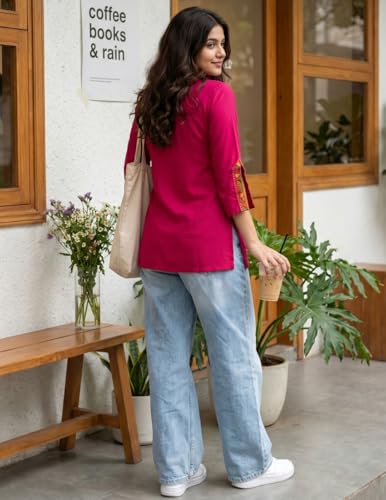 Image of Youthnic Women's Light Green Rayon Yoke Embroidery Straight Short Kurti | Office Wear Kurti | College Wear Kurti | Tunic Top