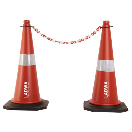 Image of LADWA Road Traffic Cone, Pack of 2 cones 750mm, with 2 mtr chain + 2 hooks, (Safety Cone, Traffic Safety Cone, Road Safety Cone with Reflective Strips Collar)