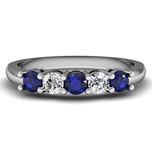 Dazzlingrock Collection Round Blue Sapphire and White Diamond Womens 5 Stone Bridal Wedding Band Anniversary Ring, 10K Solid White Gold2