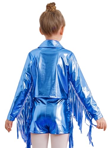 TiaoBug Kids Girls Sequin Tassel Long Sleeve Bomber Jacket Hip Hop Jazz Dance Coat Performance Party Club Outerwear2