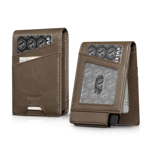 VULKIT Mens Card Holder for Max. 12 Cards, with Pop-Up Credit Card Case and Double Window Slots for ID and Key Card, Green