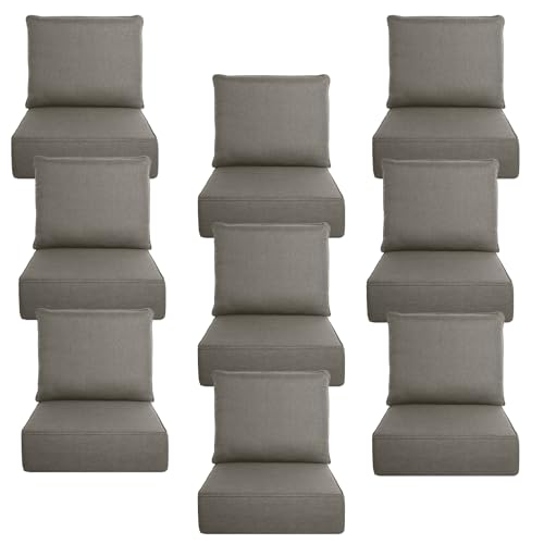 Image of Luxury 6 inch Thick Outdoor Cushion Set 9-24x24 Patio Furniture Cushions with 28D High-Density Foam, Water-Resistant & Fade-Resistant Fabric, Removable Covers for Patio Furniture Sofa Couch -Grey