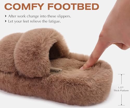COFACE Women's Fuzzy Slippers Memory Foam Open Toe Slip-On House Shoes Size 5-113