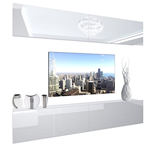 BELINI Wohnwand Vollausstattung Wohnzimmer-Set Moderne Schrankwand mit LED-Beleuchtung Anbauwand TV-Schrank Weiß