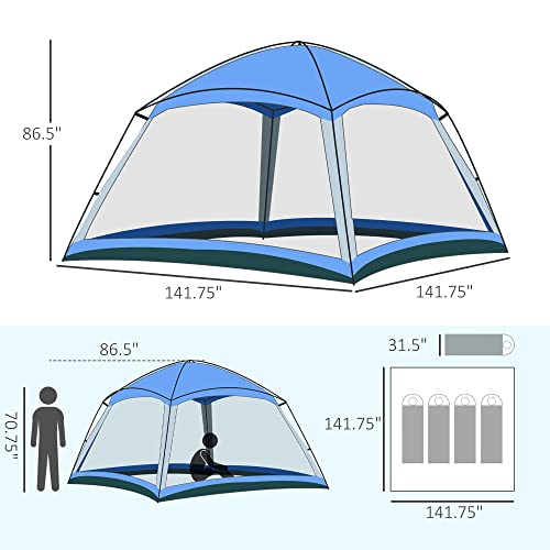 Outsunny-12-x-12-Screen-House-Room-8-Person-Camping-Tent-wCarry-Bag-and-4-Mesh-Walls-for-Hiking-Backpacking-and-Traveling-Easy-Set-Up-Royal-Blue