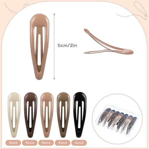 Obeoby 8763 30 Pcs 5 Colors Metal Snap Hair Clips, 2 Inch Hair Barrettes Hair Accessories thumb #1