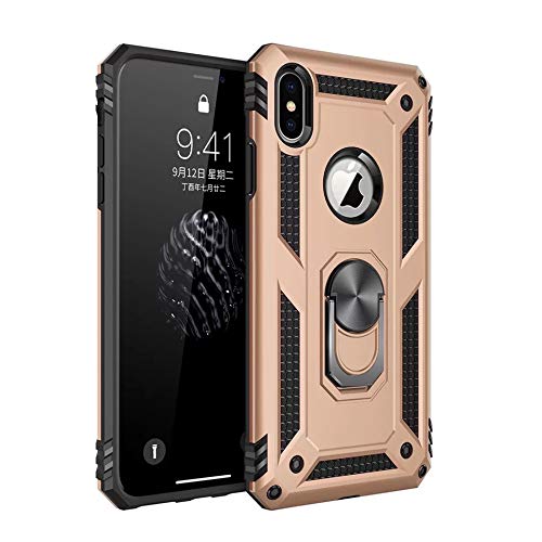 Compatible with iPhone Xs MAX - Magnetic Shockproof Hard Armor Ring Holder for Car Mount with Kickstand/Military Grade Drop Phone case for iPhone Xs MAX (Gold)