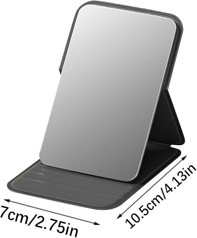 Image of Portable Folding Travel Mirror - Slim PU Leather Makeup Mirror with Adjustable Stand - Lightweight Pocket-Size Vanity Mirror for Purse, Desk, or Travel Use (7 x 10.5 cm) (Black)