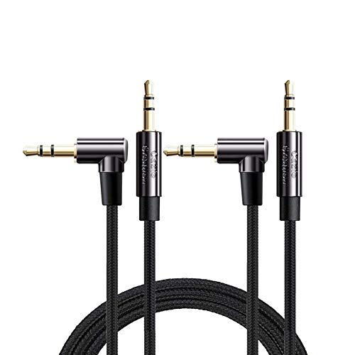 Audio Cable,CableCreation [2-Pack 6FT] 3.5mm Right Angle Male to Male Auxiliary Stereo HiFi Cable with Silver-Plating Copper Core Compatible with Car, iPhones,Tablets,24K Gold Plated, Black