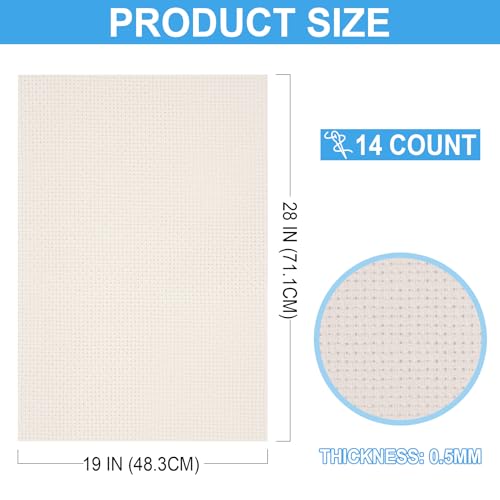 Image of Cross Stitch Fabric 14 Count Aida Cloth 28 x 19 Inch Large Size Classic Reserve Cross Stitch Supplies Embroidery Fabric for Home DIY Craft Decoration Handmade, Light Beige