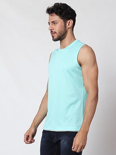 Image of Men's Lycra Blend Sleeveless Fitness Tanks Top for Quick Dry in Muscle Workout, Causal Running, Exercise Training, Swimming Vest