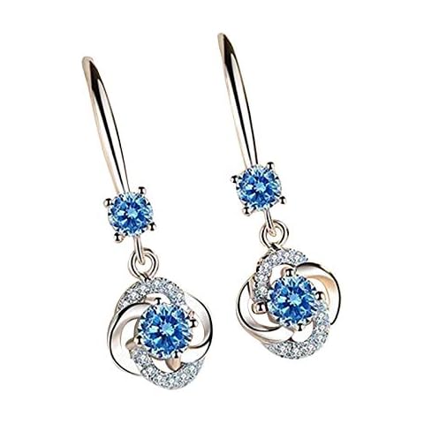Four-Leaf Diamond-Studded Temperament Hot Long Earrings Creative Selling Earrings Valentine's Earrings (Blue, One Size) Cover