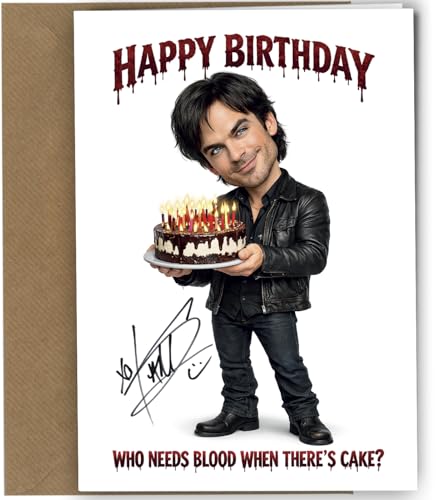 Ian Somerhaulder Autograph Birthday Card Inspired Reproduction C5 Large Celebrity Vampire Diaries Fan Art Greeting Card For Him Horror Cake Design With Envelope no2053