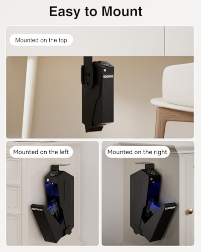Gun Safe, Mounted Biometric Pistol Safe Drop Down Gun Lock Box for Handgun with 3 Ways Quick Access Bedside Pistol Case for Nightstand, Desk, Wall, Dresser