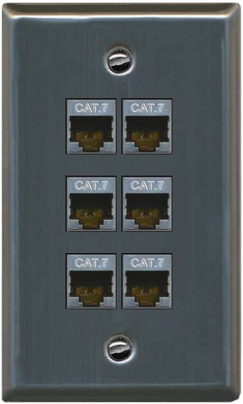 RiteAV 6 Port Cat7 Shielded Ethernet Wall Plate - Flat Style [Stainless Steel]