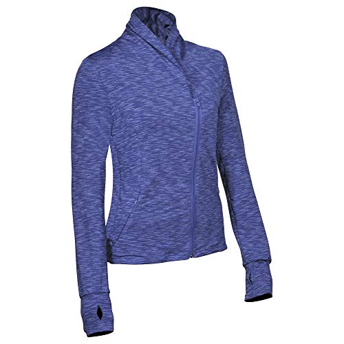 Meja Women's Long Sleeve Athletic Track Jacket Full Zip with Thumb Holes for Running Workout Yoga Dark Heather Blue