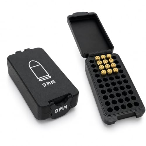 Estojo de Armazenamento de Munição 9MM, Caixa Compacta e Resistente, Capacidade para 50 Cartuchos, com Divisórias Removíveis, Dúravel e Resistente