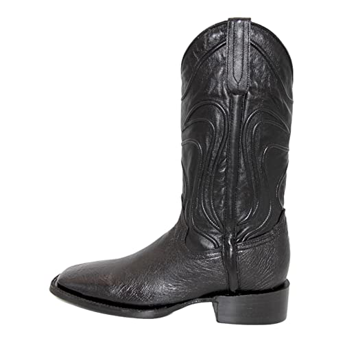 Men's Smooth Genuine Ostrich Leather Square Toe Black Cowboy Boot3