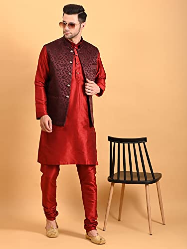 Image of Uri and MacKenzie Men's Silk Blend Kurta Pajama with Designer Ethnic Nehru Jacket /Modi Jacket