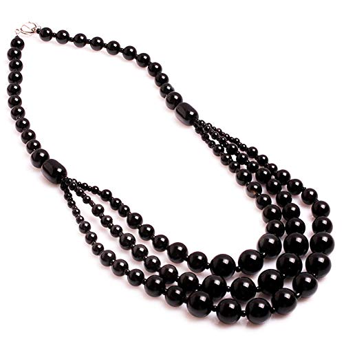 GEM-Inside Gemstone Necklace 8mm-12mm Black Agate Charm Fashion Bohemia Statement Hyperbole Bib Stand String Beaded Necklace Crystal Unisex 19 Inches
