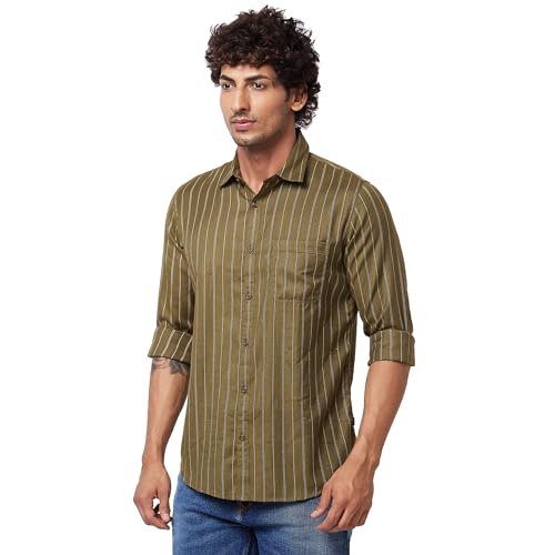 Image of Spykar Men's Regular Fit N /A Full Sleeve Striped Casual Shirts