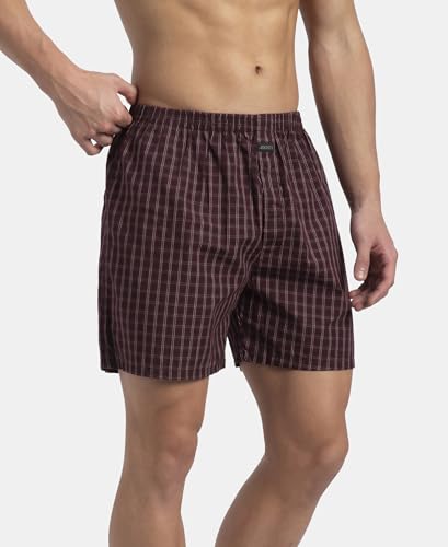 Image of Jockey 1222 Men Super Combed Mercerized Cotton Woven Checkered Boxer Shorts with Back Pocket (Pack of 2, Colors & Prints May Vary)