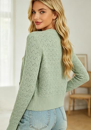 Image of Women's Long Sleeve Cropped Knitted Sweater Cardigan Button Down Open Front Knitted Shrug Sweaters