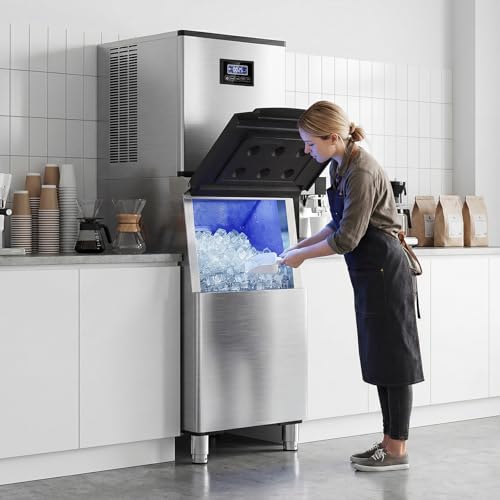 Image of Commercial Ice Maker 500LBS /24H, 350LBS Storage Bin, Industrial Ice Machine, Ice Ready in 5-15 Mins, Self-Cleaning, Timer Function, Stainless Steel Freestanding for Restaurant Bar Cafe