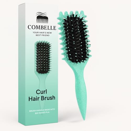 Image of Combelle 5-in-1 Curl Hair Brush | Vegan Boar Bristles | Bio-Based PLA Handle | Detangling, Defining & Frizz Control for Curly & Wavy Hair | For Men & Women - Multicolor