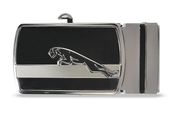 Men's AutoLock Belt Buckle– Panther Style Black & Silver Metal (Buckle Only)
