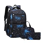Galaxy School-Bag Backpack and Lunch-Bag Set for Boys Middle-School Elementary Rucksack