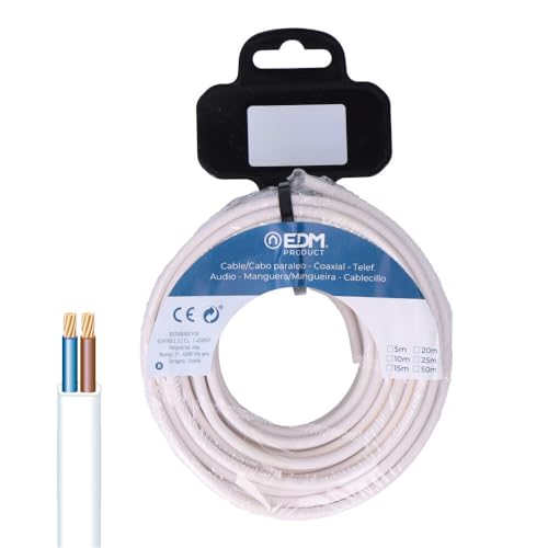 Carrete de manguera plana H03VV-F 2 x 0,75 mm², 10 m, ideal para riego, conexión eléctrica y uso en exteriores.