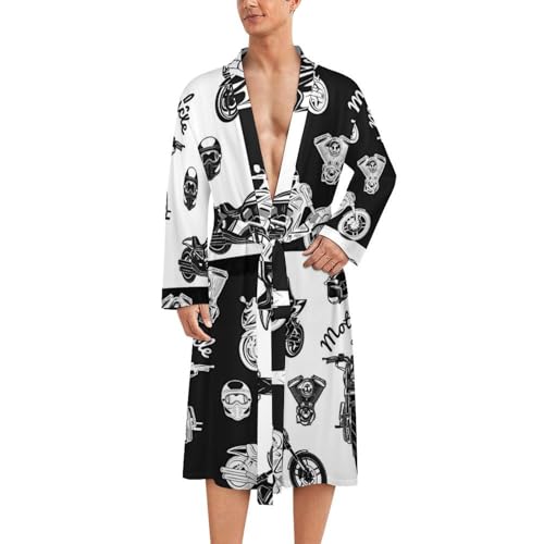 SEOCKA - SEOCKA Motorcycle Mens Robe Long Sleeve V Neck Bathrobes Sleepwear Robes with Belt M