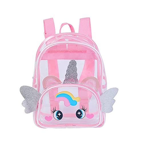 Women Lady Clear Daypack Transparent Shoulder Bag Casual for Daily Travel Outdoor, Unicorn Pink