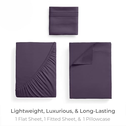 Image of Mellanni Twin Sheets Set - 3 PC Iconic Collection Bedding | Hotel Luxury, Extra Soft, Cooling Bed Sheets - Wrinkle, Fade, Stain Resistant (Twin, Purple)