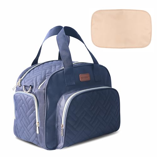 Image of Motherly Diaper Quilted Diaper Bag for Mothers for Travel with Changing Mat - Spacious Diaper Bags for Mom | Baby Bag with Multi-Pocket Design | Maternity Bags for Mother and Baby (Navy Blue)