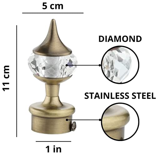 INKART� Diamond Stainless Steel Curtain Bracket Parda Holder with Support 1 Inch Rod Pocket Finials Designer Door and Window Rod Support Fittings (Pack of 2, Antique) - Image 3