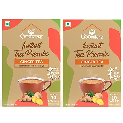 Goodricke Instant Tea Premix - Té de jengibre (2 x 10 bolsitas) | Adrak Chai | Bolsitas de té instantáneo premix de jengibre