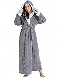 Artfasion Women Robes Hood Bathrobe: Full Length Plush Luxurious Flannel Spa Ladies House Robes with Belt Pockets for Morning Mom Wife College Dorm Shower Female Friends Gifts