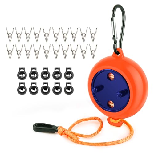 Wäscheleine einziehbar, tragbar, 10 m, 10 festen Schnallen, 20 winddichten...